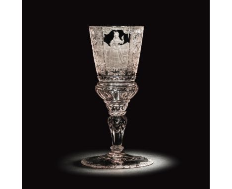 Beau et rare gobelet à pied en verre gravé, attribué à Christian Gottfried Schneider, Silésie (Hirschberger Tal), Warmbrunn, 