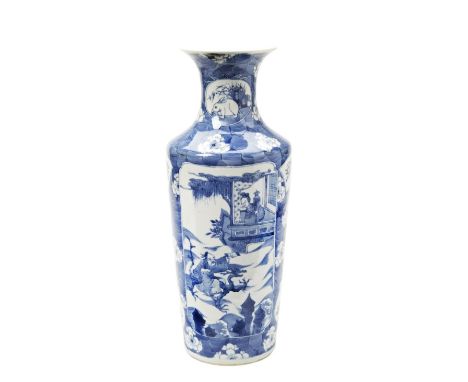 BLUE AND WHITE 'CRACKED-ICE' SLEEVE VASE QING DYNASTY, 19TH CENTURY the cylindrical tapered sides painted in tones of undergl