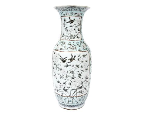IMPRESSIVE TURQUOISE-GROUND 'DAYA ZHAI' FLOOR VASE GUANGXU PERIOD the baluster sides painted with panels of magpies and flowe
