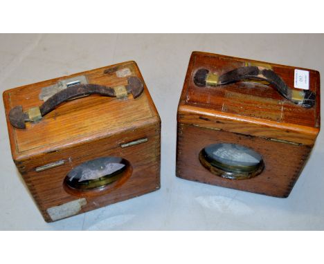 2 VINTAGE OAK CASED PIGEON RACING CLOCKS     