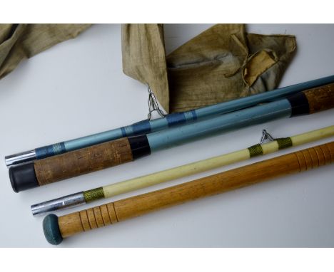 VINTAGE 11FT 2 PIECE BEACH CASTING FISHING ROD WITH CANVAS CARRY BAG & 8FT 2 PIECE SEA FISHING ROD     