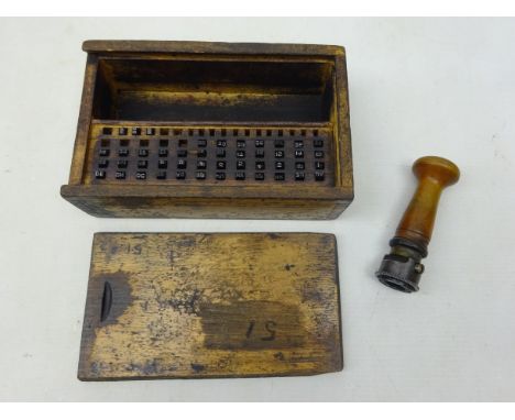 Post Office hand stamper with 'Gravesend' die in original wooden box with complete set of date/month slugs and three year num