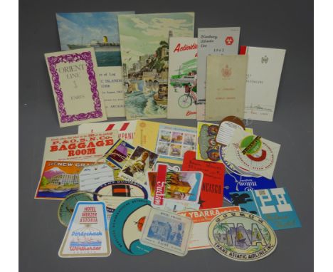 Collection of Post-1960 Cruise line Ephemera, Orient Line P & O etc including Menus, Luggage Labels, Rates etc Condition Repo