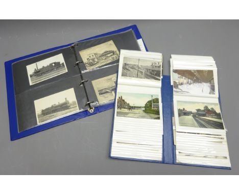Collection of Post-1900 Post Cards, mainly Railway incl. RP Stations, Snainton, Cambridge 1910, Locos etc in two albums (140)
