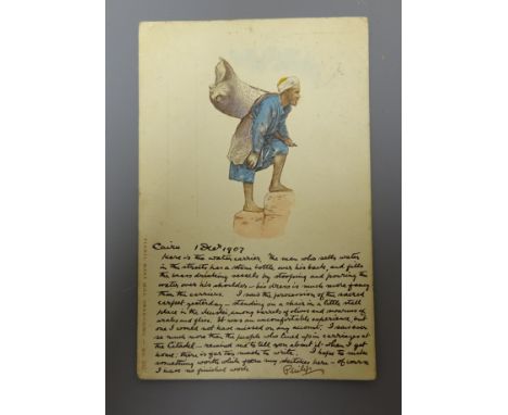 Philip Thompson Gilchrist (1856-1956) Post Card, printed with a study of a water carrier and inscribed in ink with a descript
