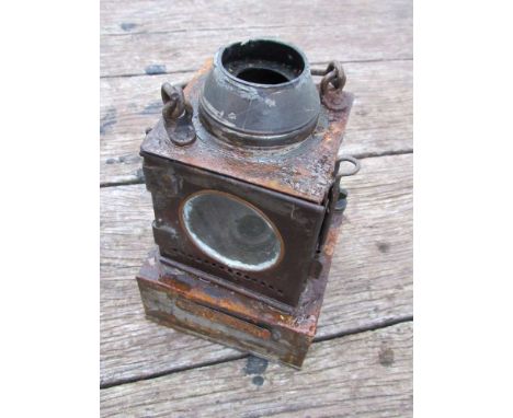 A railway signal lamp interior, with reservoir, no burner, stamped "NORWICH THORPE"