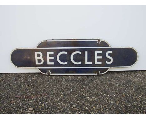 A B.R (E) enamel Station Totem "BECCLES", half flanged
