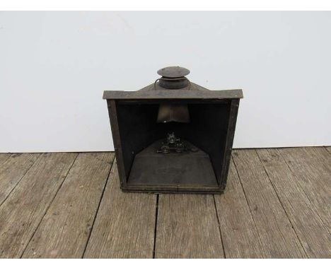 A metal cased 'Adlake' non-sweating large railway yard lamp with reservoir and triple burners