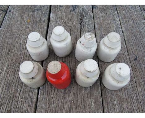 Six LNER rail line side ceramic telegraph pole insulators 