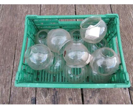 Nine clear glass oil lamp shades 