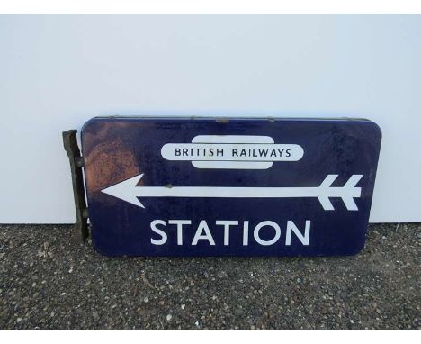 A B.R (E) double sided, wall mountable enamel sign British Railways (in totem) "STATION" with arrow above, 53cm x 26.5cm