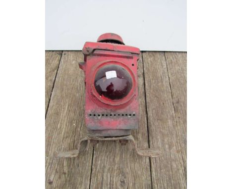 A LNER red painted railway signal lamp case and another  (2)
