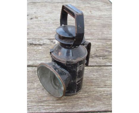A B.R three aspect railway hand lamp with brass burner