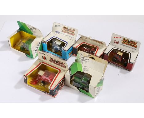 ERTL, John Deere 4WD Tractor, Cotton Picker, together with a Ford 4 Wheel Drive Tractor, Massey Ferguson 4 Wheel Drive Tracto