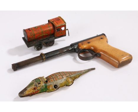 Diana Mod 2 air pistol, together with a tin plate crocodile toy and a clock work tin plate train toy, (3)