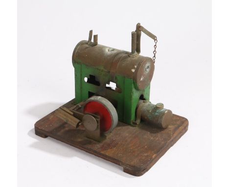 Mamod stationary engine, in green on a plywood base, 17.5cm long 
