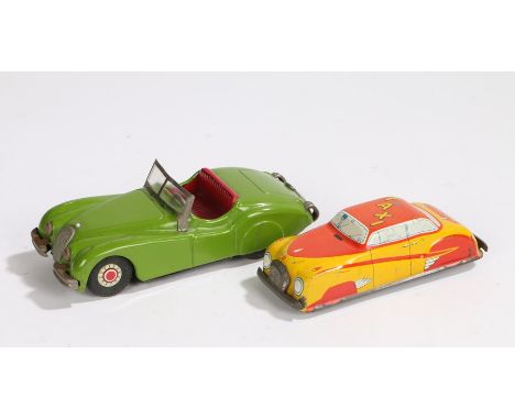 Tinplate Redline Taxi, made in Gt. Britain, tinplate green roadster, marked foreign to base (2)