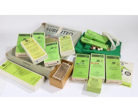 Subbuteo, to include eight boxed teams, boxed plastic fence, boxed Corner flag, goals, playing surface boxed Ball Raising Chu