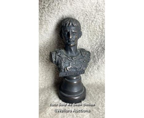 19thC Miniature bronze bust of emperor Augustus 19th C Miniature bust of Augustus Emporer of Rome 11.5cm h x 6cm w 