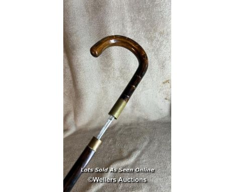 19thC Swordstick  A fine quality gentlemans walking cane with bent wood handle which when removed from the cane becomes a swo