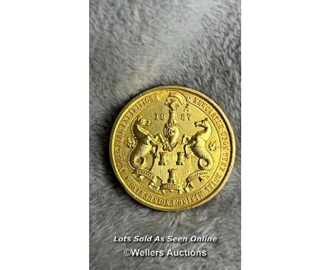 Victorian Jubilee year Medallion gilded bronze An 1887 Golden Jubilee year commemorative medallion celebrating Newcastle upon