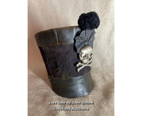 Napoleonic Brunswick Hussars  Shako  A possible theatrical prop which shows signs of age and wear but possibly a replica. The