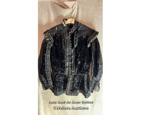 19th C or Possibly Earlier Custome Tunic in the 16th C Style A 16th C style tunic of black velvet and linin. Fine quality wor
