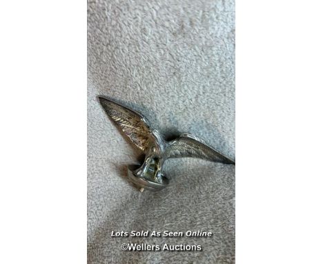 20th C Car Mascot of an Eagle Finely cast chrome painted bronze car mascot of an eagle without stretched wings. Similar too t