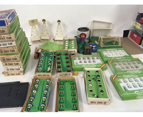 Collection of 18 Subbuteo teams including international and league. Assorted accessories and leaflets.