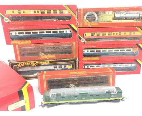 A Collection of Hornby 00 Gauge Coaches. A Viaduct. And a Loose Diesel Engine. Also Transformers.
