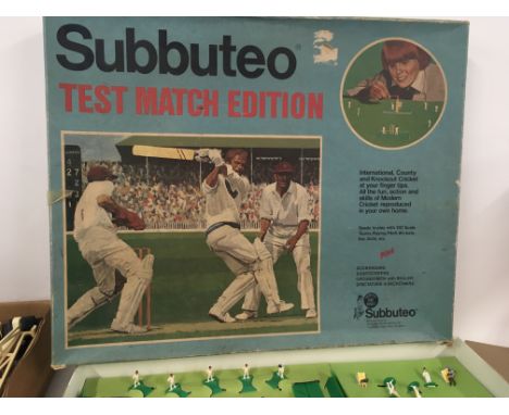 Boxed Subbuteo Test Match Edition Cricket. Box containing accessories including floodlights and scoreboard. (2)