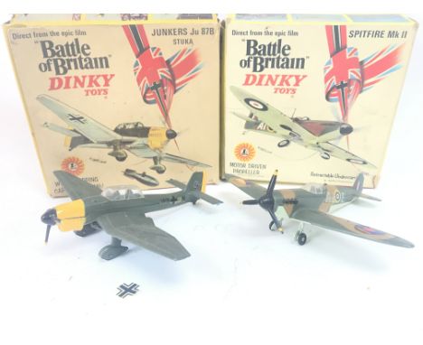 2 X Boxed Dinky Toys Battle Of Britain Aircraft including a Junkers Ju 87B Stuka and a Spitfire MKII. Both A/F.