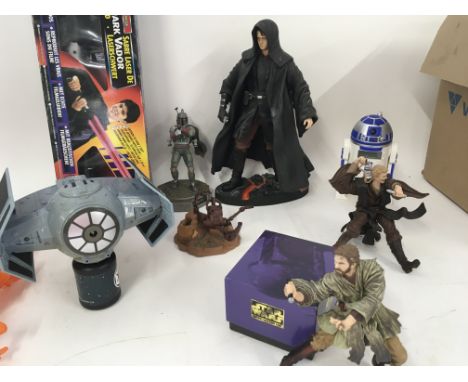 Collection of mixed Star Wars items including action Figures..lightsaber..collectors cards..clock etc. No reserve.