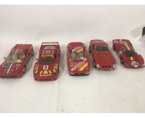 Collection of five detailed diecast model Ferraris by burago. 1/18 scale.