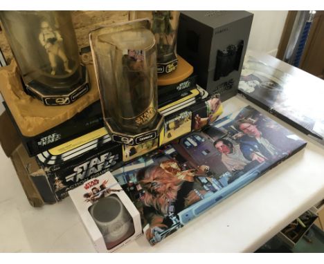 Collection of Star Wars items..including 3x action figures..2x pictures..2x action figure display diorama..Tie advanced high 