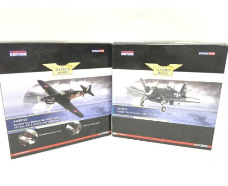 2 X Boxed Corgi Aviation Archive 1:72 Scale a Bolton Paul Defiant #AA39302 and a Vought F-4U-1D Corsair. #uS33014.