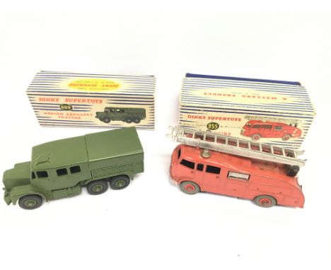 A Boxed Dinky Supertoys Medium Artillery Tractor #689 and a Fire Engine #955.
