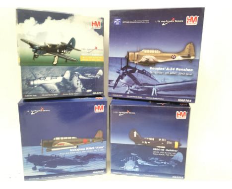 4 X Boxed Hobbymaster 1:72 Scale Aircraft. A SB2C #HA2201. A Douglas A-24 Banshee. #HA0164 A Nakajima B5N2 #HA2006 and a SB2C