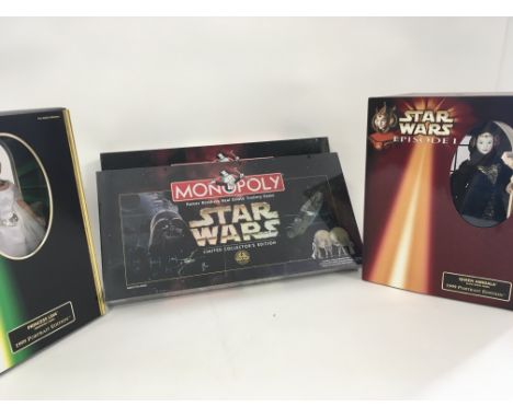 Star Wars collection of 5 items..comprising two limited collectors monopoly sets 1 sealed..Queen Amidala 1999 portrait editio
