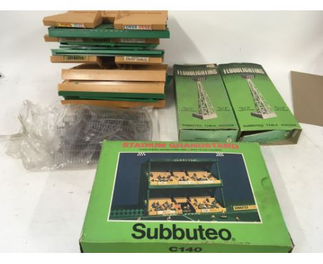 Collection of Subbuteo accessories including both loose and boxed stadium grandstand C140 ..barriers and 2 boxes containing a