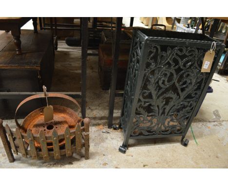 A cast iron stick stand, fire grate etc.