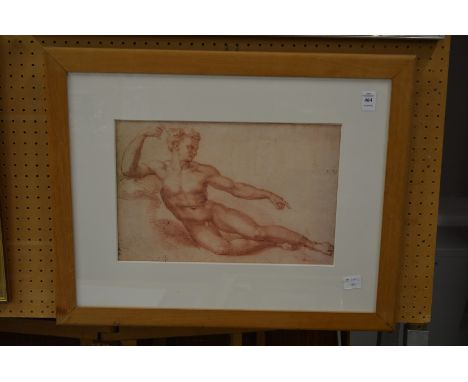 Classical male reclining nude, print.