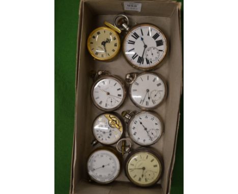 Silver and other pocket watches together with a pocket barometer.