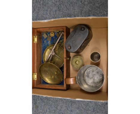Weighing scales, cup weights and other collectables.