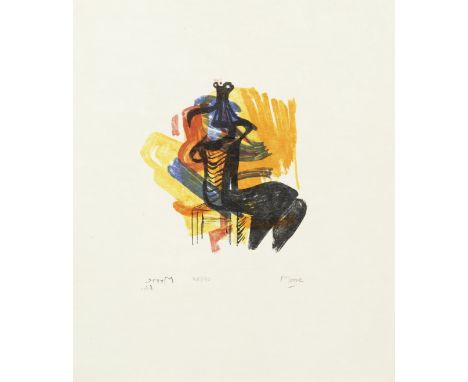 Henry Moore O.M., C.H. (British, 1898-1986)Black Seated Figure on Orange Ground, from 'Shelter Sketchbook' (Cramer 80) Lithog