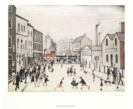 Laurence Stephen Lowry R.A. (British, 1887-1976)The Level Crossing Offset lithograph printed in colours, 1973, on wove, signe