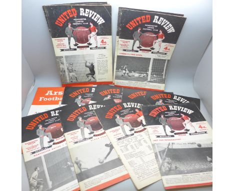Football memorabilia; Collection of 15 Manchester United home and away programmes from the period 1950 to 1960. To include 19