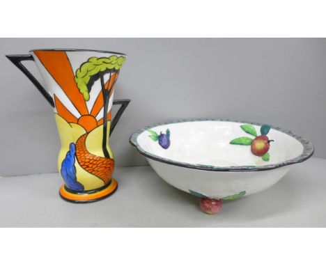 A Carlton Ware fruit bowl, Rd No. 723825 and an Art Deco Brian Wood Sunrise pattern jug