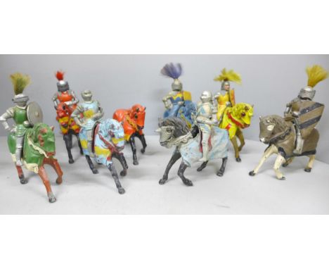 Thirty two mounted Johillco metal 54mm cast knight figures 