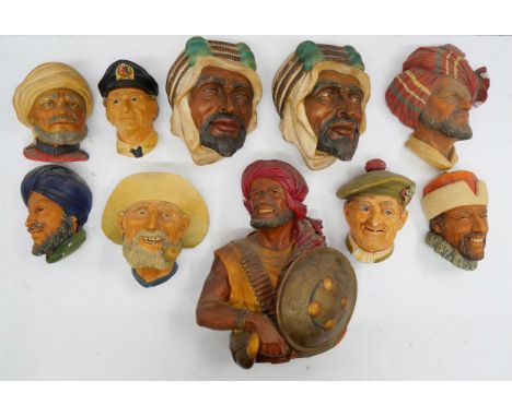 A collection of Bossons chalkware head wall hanging faces, including a 1967 Pathan Warrior and others **PLEASE NOTE THIS LOT 